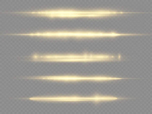 Οριζόντιες Ακτίνες Φωτός Φλας Κίτρινο Οριζόντιο Φακό Φωτοβολίδες Πακέτο Ακτίνες — Διανυσματικό Αρχείο