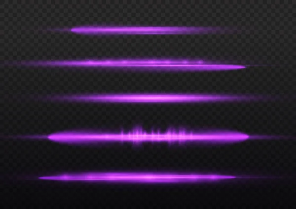 Горизонтальные Лучи Света Вспышки Фиолетовых Горизонтальных Бликов Лазерные Лучи Светящиеся — стоковый вектор