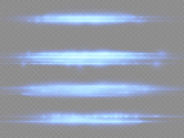 Horizontale Lichtstralen Flitsblauwe Horizontale Lens Flares Pack Snelheid Laserstralen Gloed — Stockvector