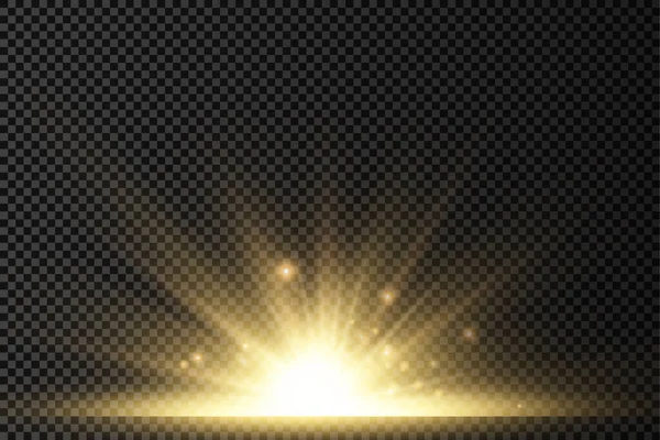 Star Explosion Transparent Background Yellow Glow Lights Sun Rays Flare — Stock Vector