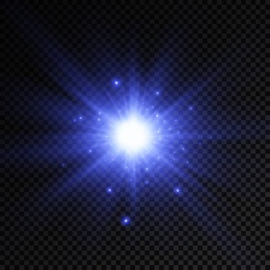 Parlak bir yıldız, parlak bir yıldız, şeffaf arkaplanda mavi bir ışık patlaması, güneş ışınları, mavi ışık efekti, ışıl ışıl güneş ışığı, vektör ilülasyonu, 10