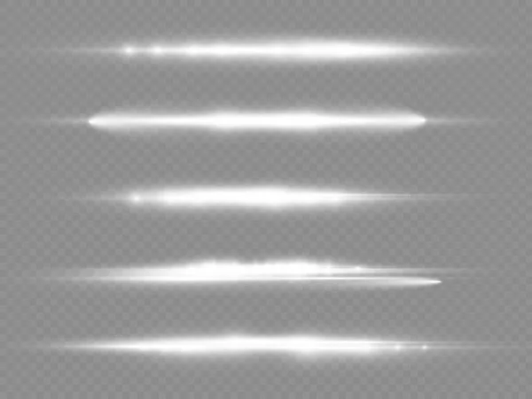 Οριζόντιες Ακτίνες Φωτός Φλας Λευκό Οριζόντιο Φακό Φωτοβολίδες Πακέτο Ακτίνες — Διανυσματικό Αρχείο