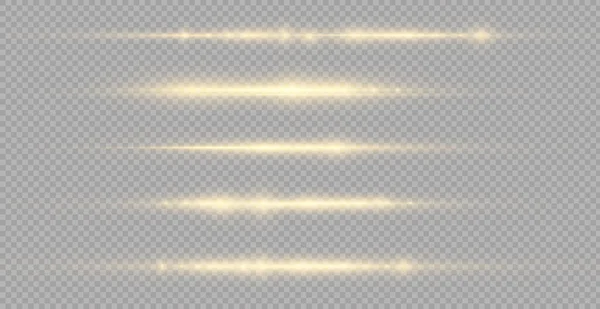 Горизонтальные Лучи Света Вспышка Желтого Горизонтального Блика Лазерные Лучи Светящаяся — стоковый вектор