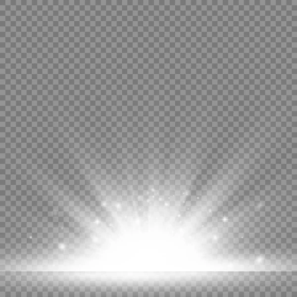 透明背景の星爆発 白い光の太陽光線 光と魔法の輝きの光線でフレア特殊効果 明るく輝く白い星 ベクトルイラスト Eps — ストックベクタ