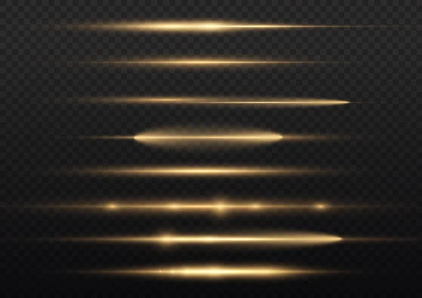 Horizontale Lichtstrahlen Blitz Gelb Horizontale Linse Flares Pack Laserstrahlen Glühen — Stockvektor