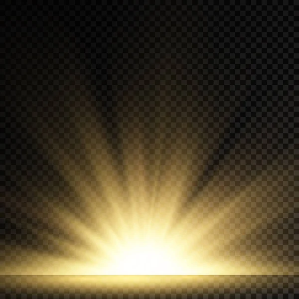 Şeffaf Arkaplanda Yıldız Patlaması Sarı Parıltılı Işıklar Güneş Işınları Işık — Stok Vektör
