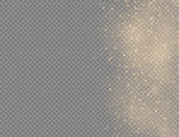 Glittrande Gyllene Magiska Dammpartiklar Transparent Bakgrund Glitter Sken Ljus Gult — Stock vektor