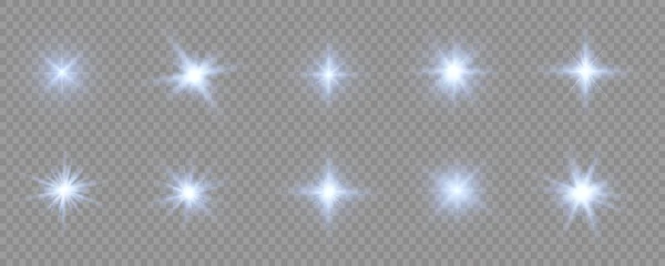 Gwiazda Pękła Blaskiem Świecąca Jasna Gwiazda Niebieskie Światło Świecące Przezroczystym — Wektor stockowy