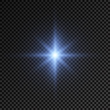 Parlak bir yıldız, parlak bir yıldız, şeffaf arkaplanda mavi bir ışık patlaması, güneş ışınları, mavi ışık efekti, ışıl ışıl güneş ışığı, vektör ilülasyonu, 10