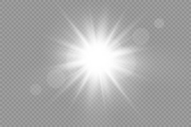 Parlak yıldız, parlak yıldız, şeffaf arkaplanda parlayan ışık, sarı güneş ışınları, altın ışık efekti, ışıltılı güneş ışığı, bokeh etkisi, altın parıltısı, vektör illüstrasyonu