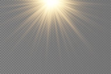 Parlak patlamalı güneş ışığı, ışık ve sihirli parıltı ışınlarıyla parlama efekti, güneş ışınları, sarı ışık efekti, aydınlık ışığında bulanıklık, ön lens flaşı, vektör illüstrasyonu, 10.