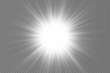 The star burst with brilliance, glow bright star, white glowing light burst on a transparent background, sun rays, light effect, flare of sunshine with rays, vector illustration, eps 10