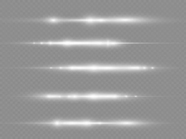 Rayos Luz Horizontales Flash Blanco Paquete Bengalas Lentes Horizontales Rayos — Vector de stock