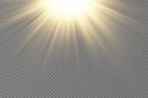 Parlak Patlamalı Güneş Işığı Işık Sihirli Parıltı Işınlarıyla Parlama Efekti — Stok Vektör