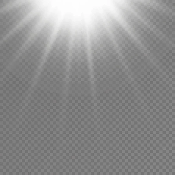 Luz Solar Con Explosión Brillante Efecto Destello Con Rayos Luz — Vector de stock