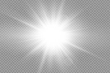 Parlak yıldız, parlak yıldız, şeffaf arkaplanda parlayan ışık, sarı güneş ışınları, altın ışık efekti, ışıltılı güneş ışığı, bokeh etkisi, altın parıltısı, vektör illüstrasyonu