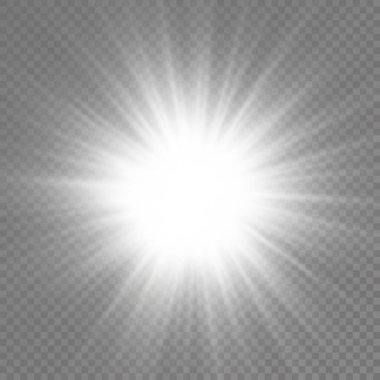 The star burst with brilliance, glow bright star, white glowing light burst on a transparent background, sun rays, light effect, flare of sunshine with rays, vector illustration, eps 10