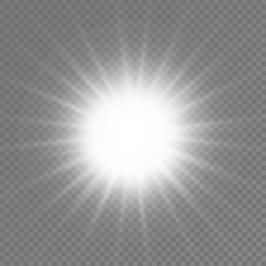 The star burst with brilliance, glow bright star, white glowing light burst on a transparent background, sun rays, light effect, flare of sunshine with rays, vector illustration, eps 10