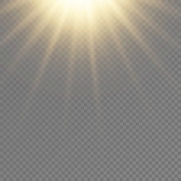 Napfény Fényes Robbanással Fáklya Hatás Fénysugarakkal Mágikus Szikrákkal Napsugarak Sárga — Stock Vector