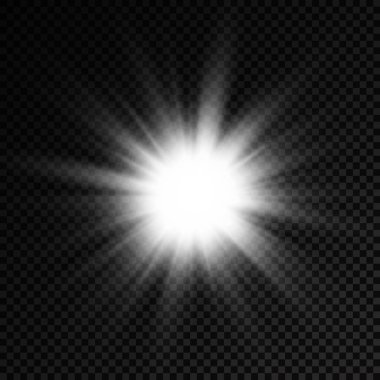 The star burst with brilliance, glow bright star, white glowing light burst on a transparent background, sun rays, light effect, flare of sunshine with rays, vector illustration, eps 10