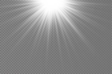 Parlak patlamalı güneş ışığı, ışık ve sihirli parıltı ışınlarıyla parlama etkisi, güneş ışınları, beyaz ışın etkisi, aydınlık ışığında bulanıklık, ön lens flaşı, vektör illüstrasyonu, 10.