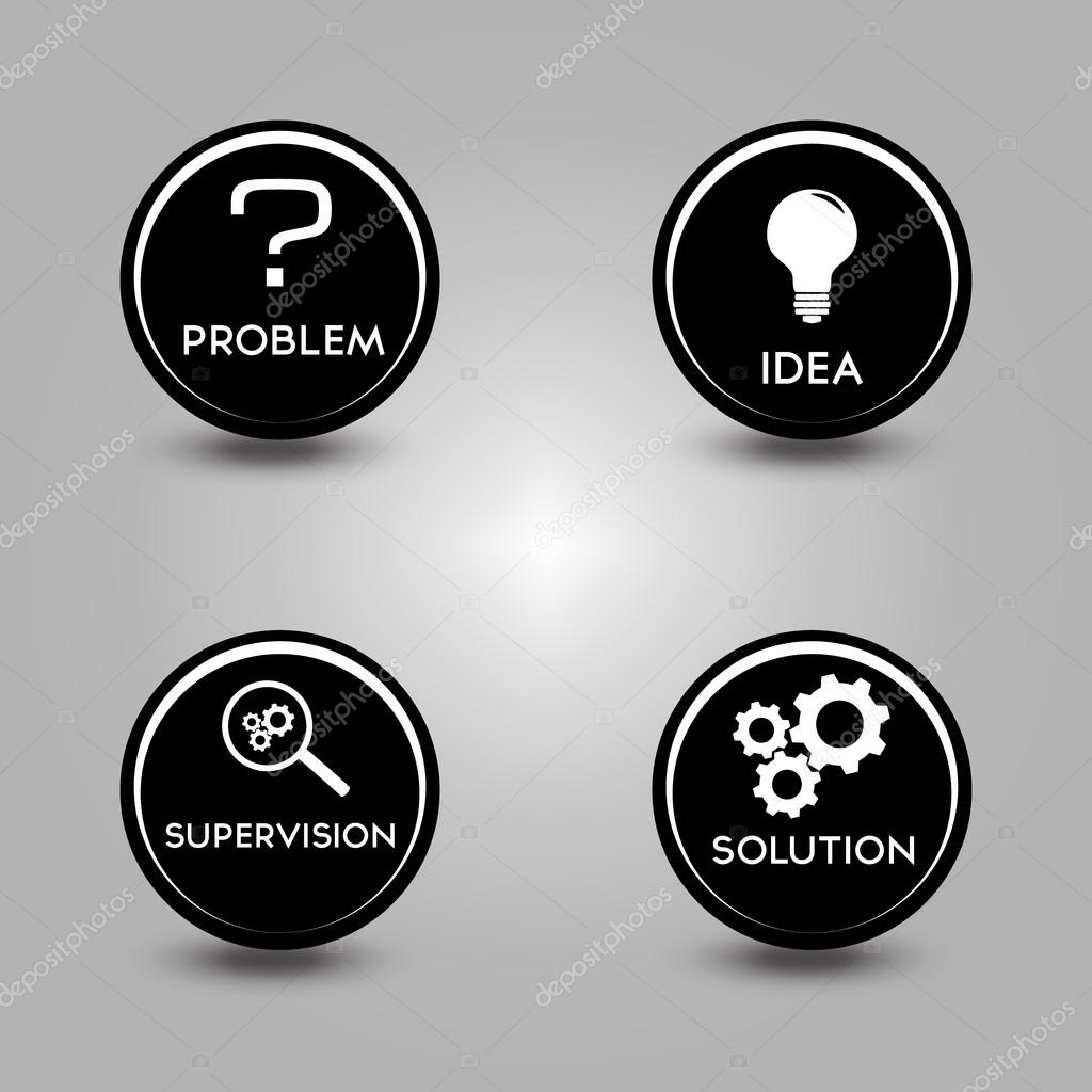 Set of icons concerning the process of problem solving