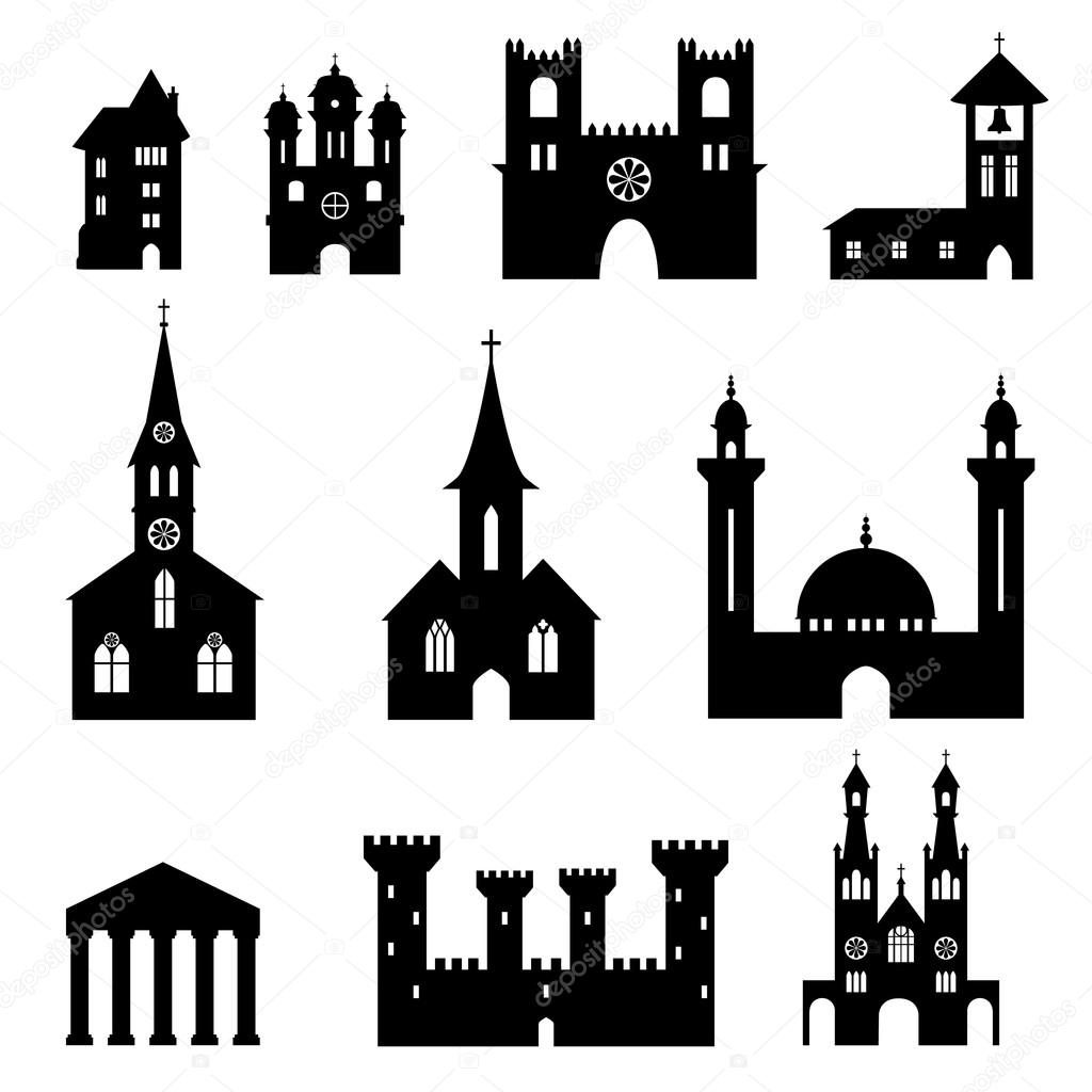 Buildings - set of silhouette churches and castles