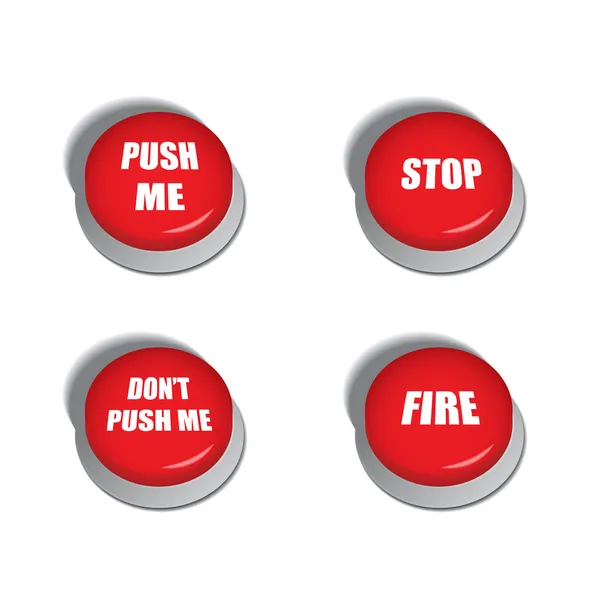 Botões vermelhos com vários comandos - ilustrações isoladas — Vetor de Stock