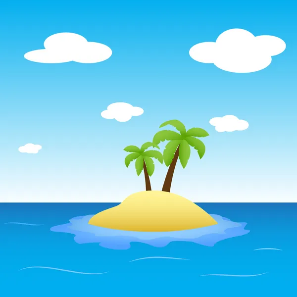 Illustration of island in the middle of ocean with two palm trees — Stock Vector