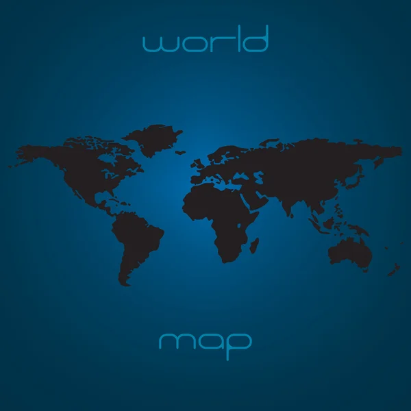 Mapa do mundo - silhueta preta sobre fundo azul ilustração — Vetor de Stock