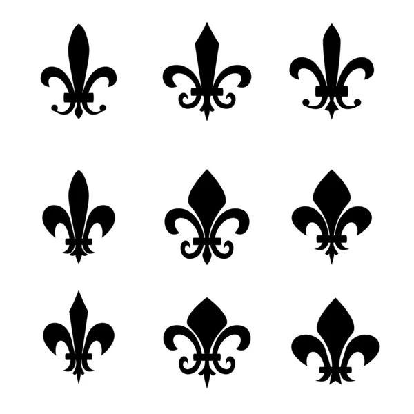 Fleur de lis szimbólumok - fekete sziluettek gyűjteménye — Stock Vector