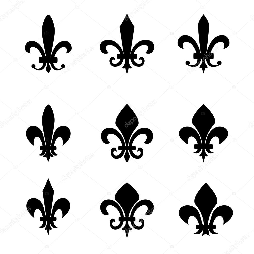 Collection of fleur de lis symbols - black silhouettes