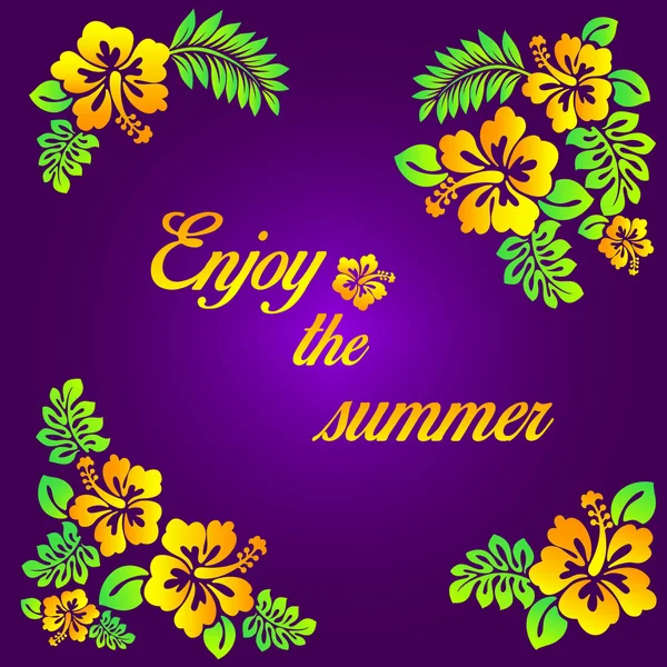 Наслаждайтесь летом - фиолетовая иллюстрация - цветок гибискуса и типография — стоковый вектор