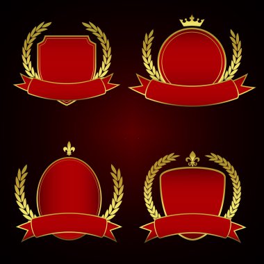 Altın kaplama ve defne yaprağı ile kırmızı royal etiket kümesi