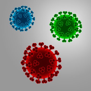 üç farklı renk - kırmızı, yeşil ve mavi virüs çizimi