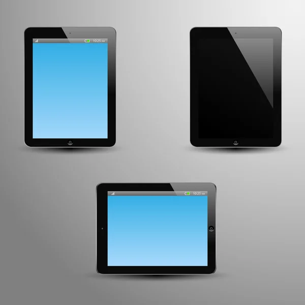 Realistische Darstellung eines Tablets mit editierbarem Bildschirm, horizontaler Ansicht und Leerlauf oder aus dem Bildschirm — Stockvektor