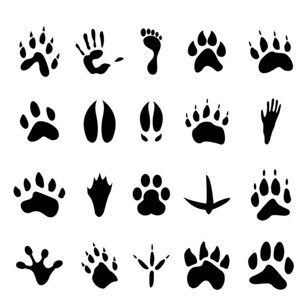 Colección de 20 huellas animales y humanas — Vector de stock