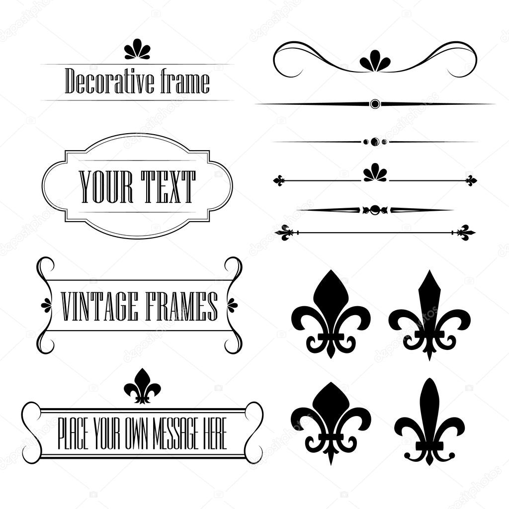 Set of calligraphic flourish design elements, borders and frames - fleur de lis vol 3