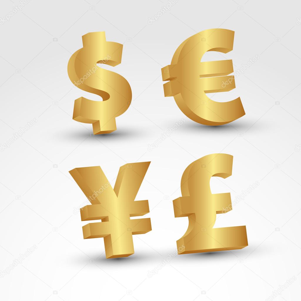 3D Golden currency signs