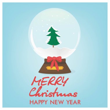 El çizimi Noel ağacı vektörü soyut Mutlu Noeller ve yeni yıl karikatür kar küresi çizimi mavi arka planda izole edildi. Bir tatil kartı..
