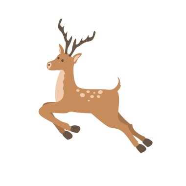 Zıplayan genç bir geyik, beyaz arka planda düz bir resimdir..