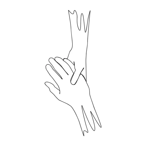 One Line Drawing Female Male Hand Holding Hands Romantic Picture — стоковый вектор