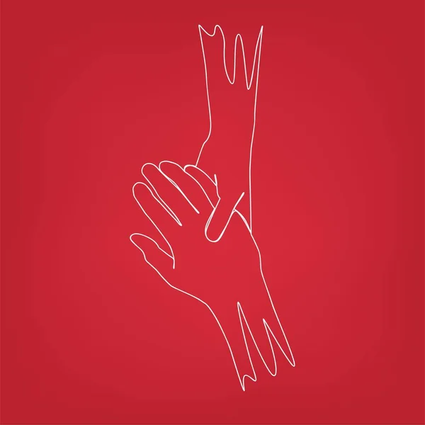 Μια Γραμμή Που Τραβά Γυναικείο Και Ανδρικό Χέρι Κρατώντας Χέρια — Διανυσματικό Αρχείο