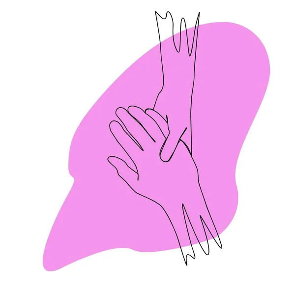 One Line Drawing Female Male Hand Holding Hands Romantic Picture — стоковый вектор