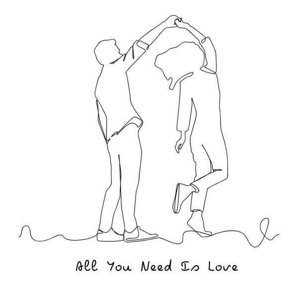 Young Couple Dancing One Line Drawing Minimalism White Background — ストックベクタ