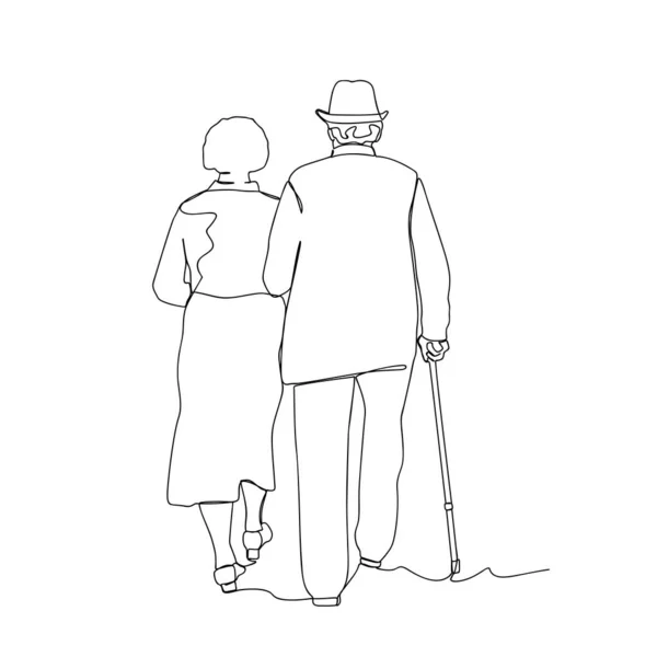 Nice Elderly Couple Walking Elderly Man Holds Hand Elderly Woman — Vetor de Stock