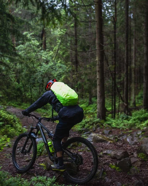 Young Man Riding Bicycle Forest — Stock Photo, Image