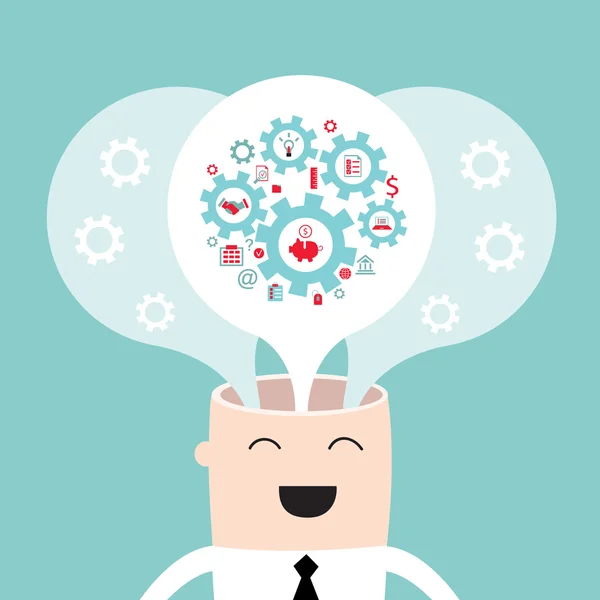 Businessman head with the gears thoughts and ideas Brain storming successful business idea concept — Stock Vector