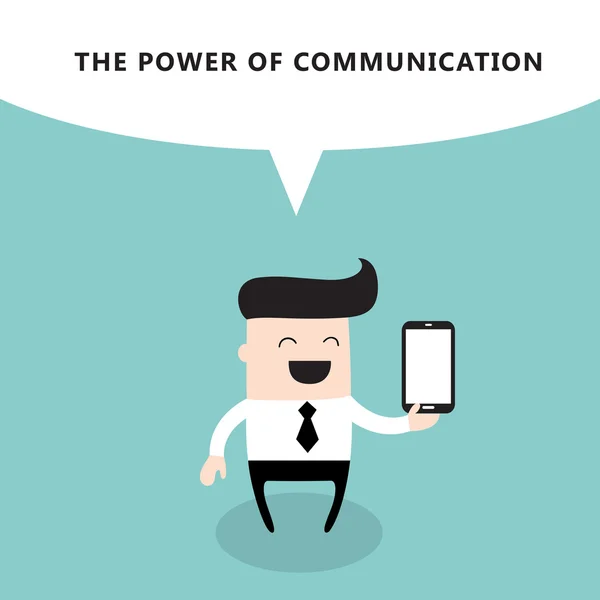 Homme d'affaires heureux avec téléphone intelligent La puissance du concept d'entreprise de communication — Image vectorielle