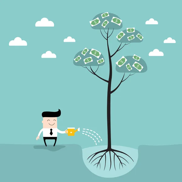 Işadamı para ağacı iş başarı kavramı sulama — Stok Vektör